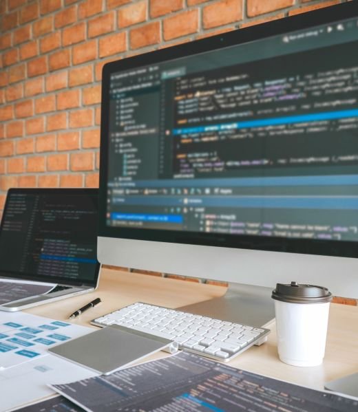 Tool of Professional Developer programmer working a software website design and coding technology, writing codes and database in company office, Global cyber connection technology.